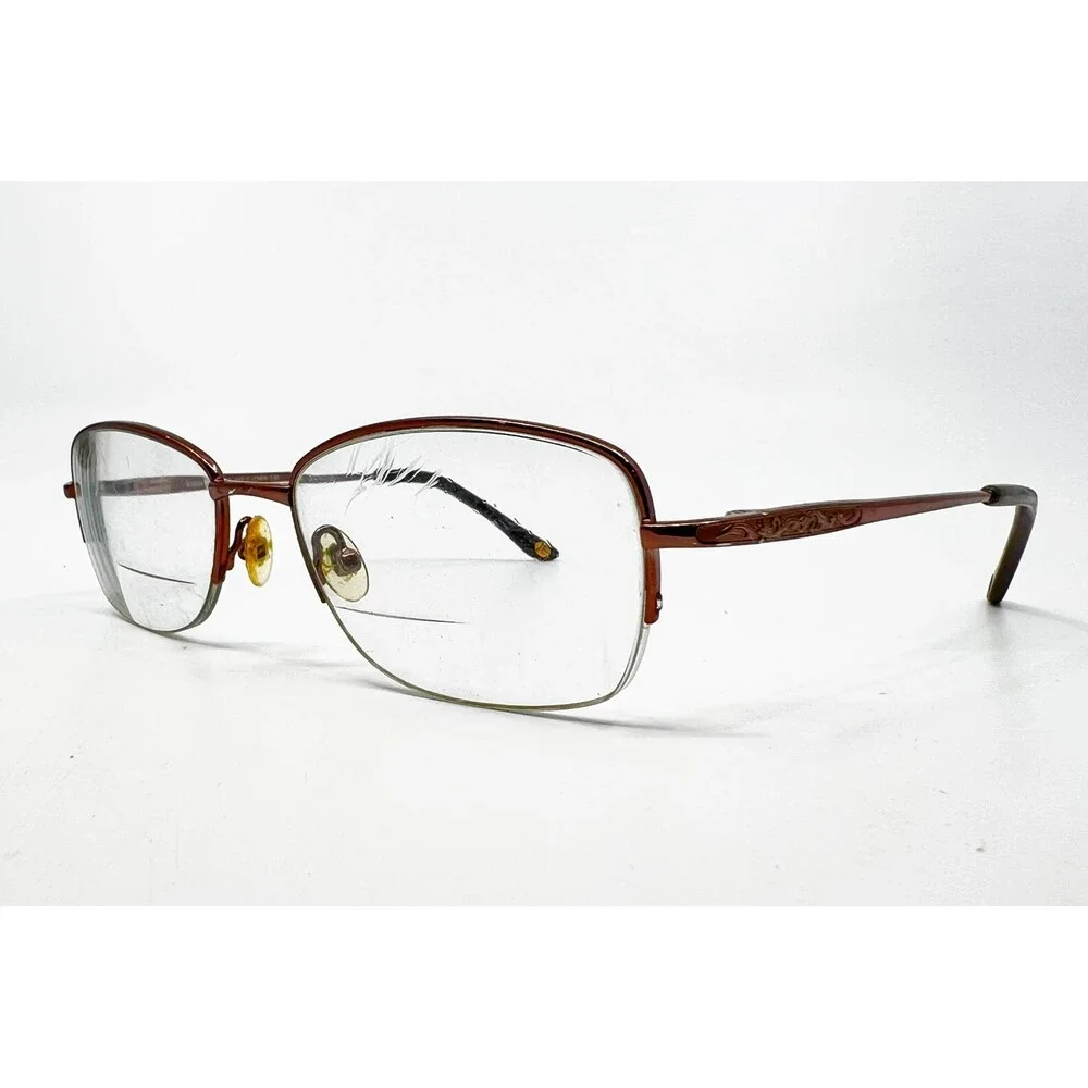Linda Evans 345 Eyeglasses Women Brown Metal Floral Temple 53-18-130